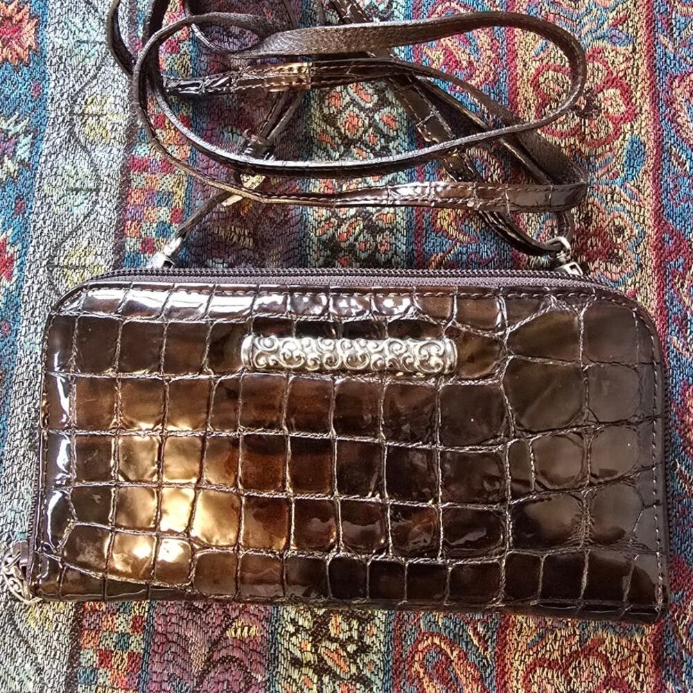 Brighton Brown Patent Leather Gator Cross Body wallet/purse